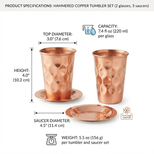 Ensemble de gobelets en cuivre martelé avec sous-verres en cuivre, verres à boire ayurvédiques faits à la main pour l'eau, le jus, le whisky, le bar, la maison, l'hôtel - Product Image 6