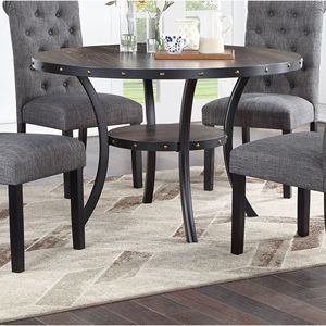 Modern Classic <b>Dining</b> Room Set Natural Wood <b>Dining</b> <b>Table</b> with 4 Tufted Side Chairs Charcoal Fabric Roll Back <b>Top</b> Chair - Product Image 2