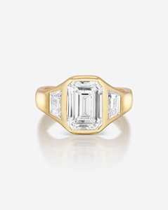 3 <b>Diamond</b> Engagement <b>Rings</b> 14k 18k Solid Gold Sparkling Bezel Emerald Trapezoid Cut Lab Grown CVD Minimalist Solitaire Jewelry - Product Image 1