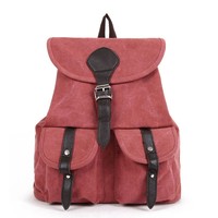 Sac à dos vintage en toile, taille moyenne, fermeture à rabat, plusieurs poches |   Sac à dos de voyage décontracté avec bretelles réglables