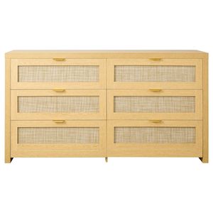 Comò in Rattan Coastal Oak a 6 Cassetti con Maniglie in Metallo per Camera da Letto - Product Image 1