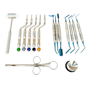 Ensemble professionnel de 15 instruments d'extraction dentaire en acier inoxydable, marteau chirurgical argenté en acier inoxydable de classe I - Product Image 1