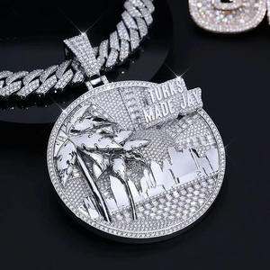 Pendentif Breloque Moissanite Ronde Brillante Certifiée par un Expert, en Argent Sterling 925 Plaqué Or, Style Hiphop, Bijou Unisexe - Product Image 3