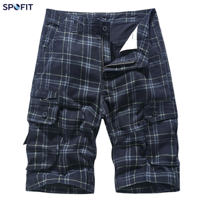 Shorts cargo tricotés à jambe droite pour hommes, style décontracté, motif uni à carreaux, cinq poches, taille mi-haute, vente en gros - Product Image 3