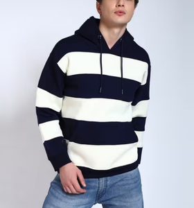 Vente directe d'usine OEM, logo personnalisé, sweat-shirt épais en coton/polyester mélangé, 380 GSM, épaules tombantes, coupe ample pour homme, imprimé rayé - Product Image 2