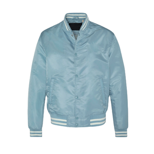 Satin Bomber Varsity Baseball Single Button Closure O-Neck Collar Street Waterproof Windproof <b>Jacket</b> for Men 100% High Quality - Product Image 5