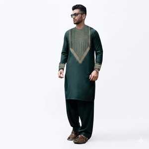 Embroidered Shirt Afghan Simple Pleated Shalwar Men's Salwar Kameez 2 Piece Customized Fabric Made Traditional Ethnic - Product Image 3