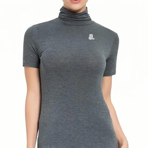 Women's <b>Turtleneck</b> Short Sleeve Jersey Solid Color Casual <b>Top</b> Regular Fit Breathable Organic Cotton Summer Logo Green Customized - Product Image 1