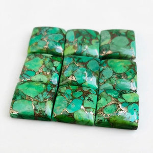 Cabochon carré en turquoise cuivrée verte, pierre précieuse non montée pour la création de bijoux - Product Image 2