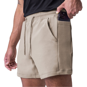 Pantalones Cortos Casuales para Hombre, Color Sólido, Cintura con Cordón, Algodón Transpirable, Diseño con Bolsillos, Corte Medio, Tejido de Punto - Product Image 1