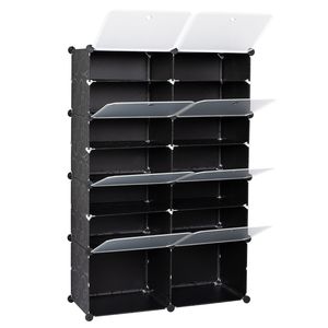Portascarpe portatile nero a 7 livelli Organizer 28 paia di capacità 14 griglie a torre ripiano portaoggetti con tacchi espandibili - Product Image 5