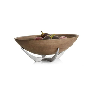 Natural Brown Wooden <b>Serving</b> <b>Bowls</b> With Metal Base for Multipurpose Kitchenware Tabletop Home & Hotels <b>Salad</b> <b>Serving</b> <b>Bowls</b> - Product Image 1