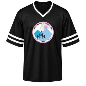 Camiseta Deportiva con Cuello en V y Escudo Bordado de Black Jack & Jill, Manga Corta, Franja Blanca, Uniforme Deportivo para Equipo - Product Image 1