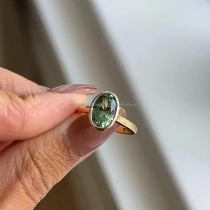 Elegant Green Gemstone <b>Ring</b> With Minimalist Gold Band And Modern Bezel Setting Design For Women - Product Image 2