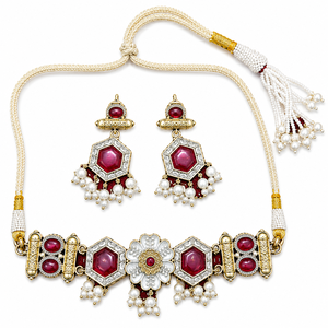 Conjunto de Collar y Pendientes de Flor de Aleación de Zinc Plateado Vintage con Circonita Cúbica Engastada, Joyería de Declaración para Boda de Mujer - Product Image 1