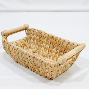 Panier de rangement multifonctionnel en jacinthe d'eau tressé à la main, organisateur rectangulaire en osier avec poignées en bois pour la maison, la salle de bain et l'hôtel - Product Image 3