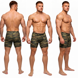 Shorts de compression camouflage OEM pour hommes, taille basse élastique, shorts de yoga, vêtements de sport, collants courts tricotés, shorts d'entraînement ajustés pour hommes - Product Image 5