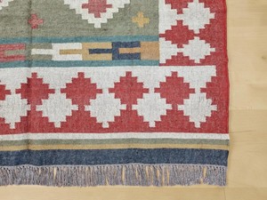 Tapis Kilim fait main à motif géométrique, tissage plat, laine acrylique, rectangulaire, pour salon, avec support en jute - Product Image 4