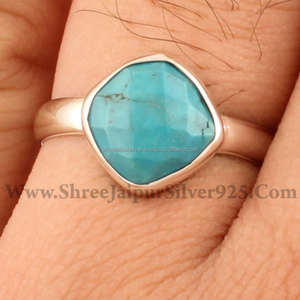 925 Sterling <b>Silver</b> Bezel Setting Turquoise Brilliant Cut Handmade Classic <b>Boho</b> Dainty Solitaire <b>Ring</b> Certified Wedding Party - Product Image 3
