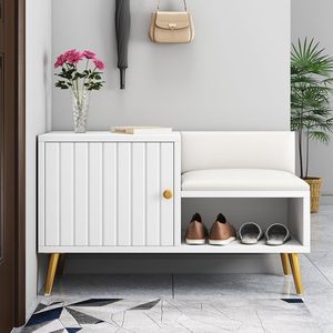 Panca per scarpe con ingresso da 31.5 pollici bianca con scarpiera mobile - Product Image 2