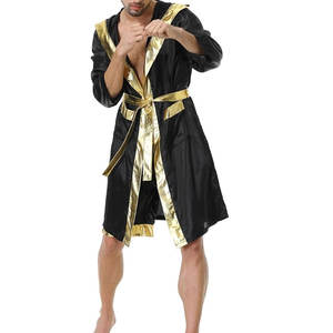 Disfraz de Boxeador Negro Satinado para Hombre, Traje de Halloween para Adultos con Bata, Pantalones Cortos y Cinturón de Campeonato - Product Image 1