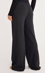 Pantalon de survêtement en molleton noir pour femme, coupe large, décontracté, avec cordon de serrage, taille mi-haute, ample, tricoté, longueur intégrale, pour la détente - Product Image 2