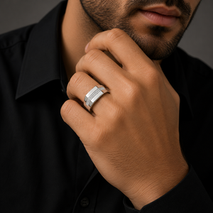 Bague pour homme en argent sterling 925 avec diamant, design géométrique à rayures, poli brillant, pour mariage, fête, usage quotidien, cadeau, bijou - Product Image 1