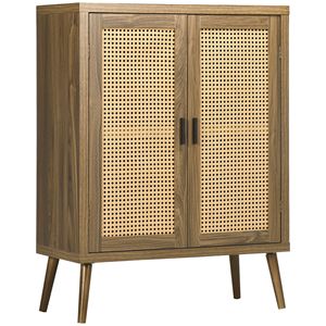 Credenza in Rovere Massiccio con Ante in Rattan, Realizzata a Mano per Villa, Fattoria, Sala da Pranzo, Soggiorno, Cucina, Bar Domestico - Product Image 1