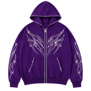 Sweat à capuche zippé American Fit avec strass – Pull en polaire premium style baseball avec poches et logos brodés – Commandes en gros OEM - Product Image 3