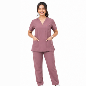 Ensemble de tenue médicale pour femmes, vêtements de travail médicaux, haut extensible à col en V, pantalon à taille élastique, ensemble pour hôpital, clinique de santé - Product Image 1