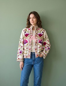 Handcrafted Suzani Embroidery Cotton Velvet Breathable Eco-Friendly <b>Quilted</b> Jacket Elegant Women Winter Regular Coat Boho Chic - Product Image 1