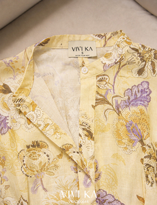 Blusa de Chifón con Estampado Floral para Mujer, Cuello Mandarín, Manga Corta, Peplum, Estilo Chino, Corte Regular, Primavera-Verano, VENUS - Product Image 6