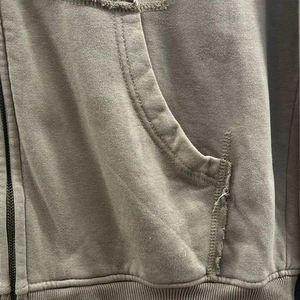 เสื้อฮู้ดดี้แฟชั่นผู้ชาย ตกแต่งด้วยคริสตัล ฮิปฮอป ดีไซน์วินเทจ ล้างสีแบบวินเทจ โลโก้คริสตัลแบบกำหนดเอง เสื้อฮู้ดดี้ซิปแบบลำลอง - Product Image 5