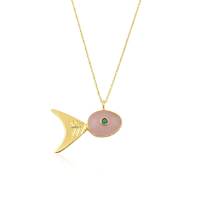 Collier tendance élégant pour femme, plaqué or 18 carats, avec pendentif poisson en pierres précieuses, haute qualité, best-seller - Product Image 1
