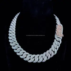 最热的嘻哈10KT白金辉石钻石圆形切割设计师珠宝古巴链VVS清晰度