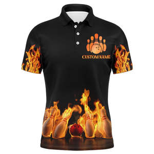 เสื้อโบว์ลิ่งถักคุณภาพพรีเมียมสำหรับผู้ชาย ระบายอากาศได้ดี แขนเสื้อแบบแร็กแลน สไตล์นักกีฬา ลายกราฟิกเปลวไฟ แห้งเร็ว ไม่ยับ - Product Image 1