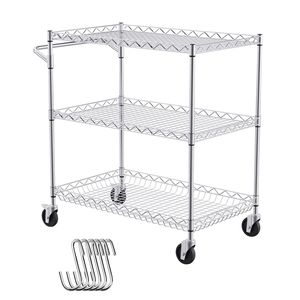 Carrello di Servizio a 3 Ripiani per Cucina, Capacità 300 kg, in Acciaio, con Ruote, Carrello Portaoggetti in Metallo - Product Image 5