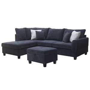 Sofá Seccional Harmony de Tela Negra de 99.5" con Chaise Longue a la Izquierda y Otomana con Almacenamiento para Sala de Estar - Product Image 2