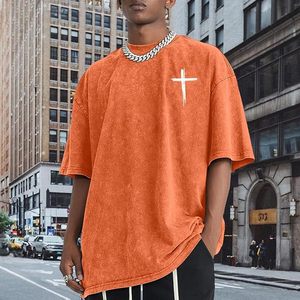 Camiseta Oversize para Hombre con Estampado Gráfico Versículo Bíblico Religioso, Lavado Ácido, 100% Algodón 240 GSM, Corte Holgado, OEM Personalizado al por Mayor - Product Image 1
