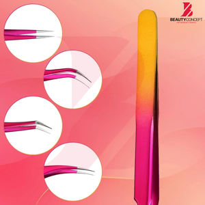 Extensions de cils à pointe incurvée, pince à cils rose et jaune dégradé pour isolation et volume des cils - Product Image 5