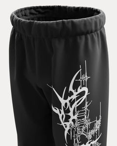 Pantalones Góticos de Pierna Ancha Negros, Largos, de Cintura Alta, Ajuste Holgado, con Estampado de Calavera, Serigrafía y Bordado Decorativo en la Pierna Derecha - Product Image 4
