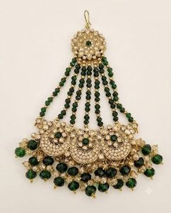 Chaîne de cheveux de mariée indienne Jhumar Pasa en zircon cubique et perles de cristal, accessoires de coiffure latéraux pour mariages, fabricants - Product Image 1