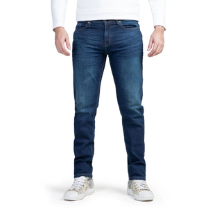 Jean slim coupe droite délavé foncé pour homme, taille mi-haute, en denim décontracté 100 % coton tissé, grandes tailles - Product Image 1