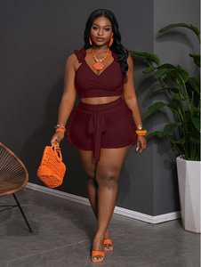 <b>Women</b> <b>Yellow</b> Ruffle Sleeveless Crop <b>Top</b> With High Waist Shorts Set Sexy Club Summer Outfit - Product Image 3