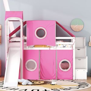 Cama Alta Individual Rosa con Tienda de Campaña y Torre para Dormitorios Infantiles - Product Image 2