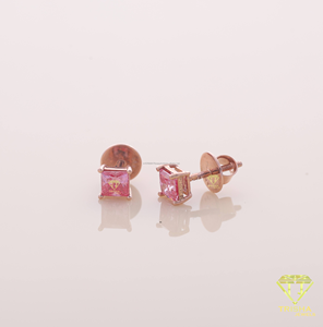 Luxury Pink Princess Cut Moissanite Diamond Stud <b>Earrings</b> In 925 Sterling Silver Secure Screw <b>Back</b> Jewelry For Women And Girls - Product Image 1