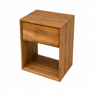 Mesa de Noche Rania de Madera de Teca Sólida, Estilo Contemporáneo Moderno Premium, con un Cajón y Estante Abierto, Mueble para el Hogar, para Dormitorio de Hotel - Product Image 3