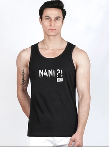 Débardeur en coton noir pour homme NANI? Débardeur imprimé à col rond, décontracté, respirant, en maille, avec logo frontal - Product Image 5
