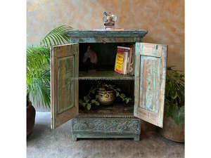 Vintage Hand Carved Wooden Storage Cabinet Antique Distressed <b>Sideboard</b> Cupboard for Living Room Bedroom Furniture - Product Image 5