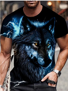 Men s O-Neck Short Sleeve Printed T-<b>Shirt</b> Wolf Pattern Knitted <b>Polyester</b> Casual Breathable Regular Fit Comfortable T <b>Shirt</b> - Product Image 5